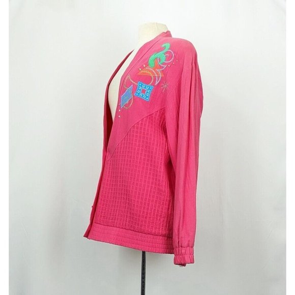 Vintage 80s Skirt Jacket Set Pink Oversize Midi Misses Size L XL - Picture 4 of 16
